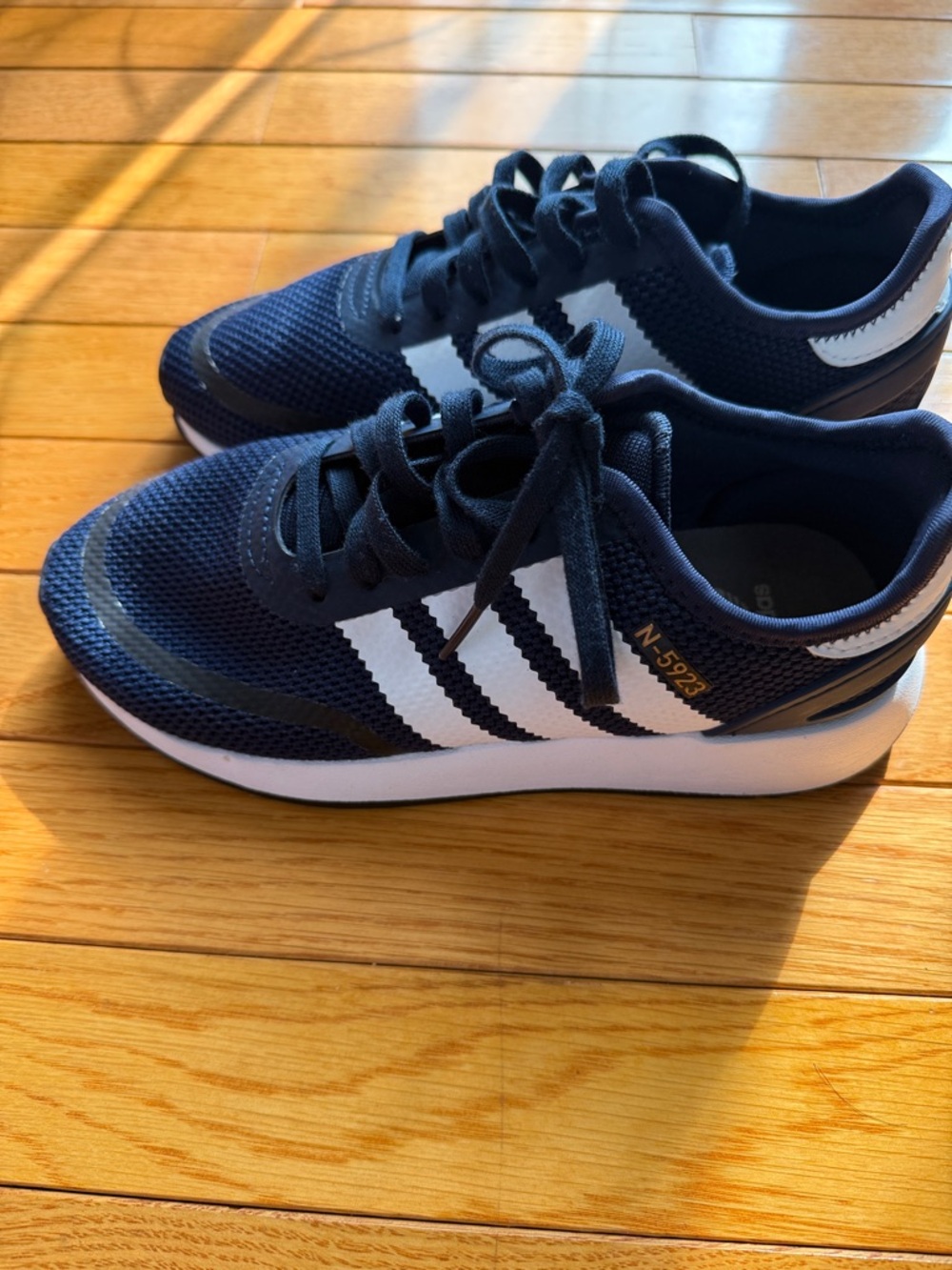 adidas Navy and White Kids Sneakers - Classic Striped Design